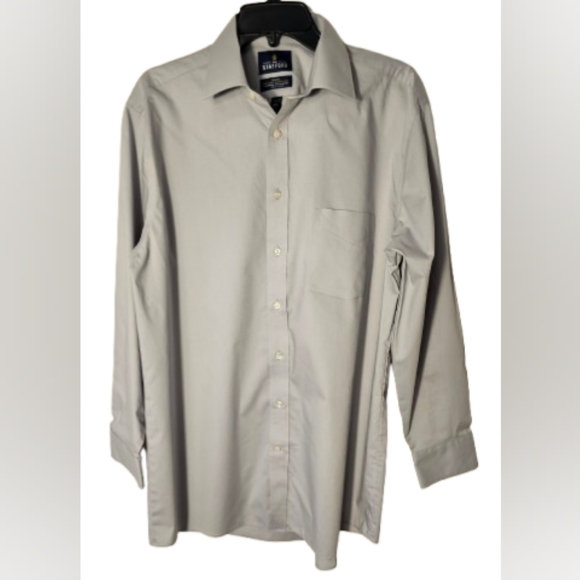 Stafford Gray Travel Easy-Care Dress Shirt Regular Fit 16 1/2 32-33 Long Sleeve - Picture 1 of 8